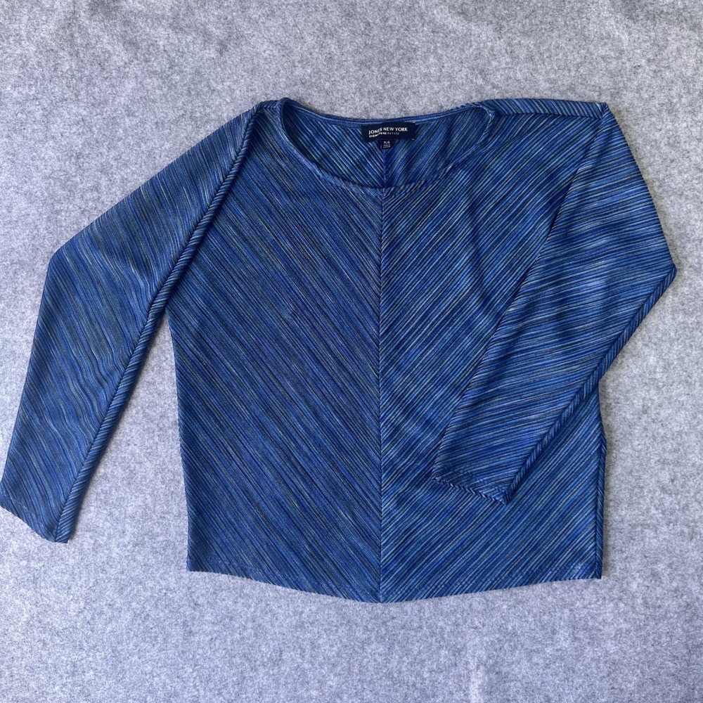 Jones New York Signature Petite Knit Top PL Blue Chevron Ribbed Long Sleeve‎